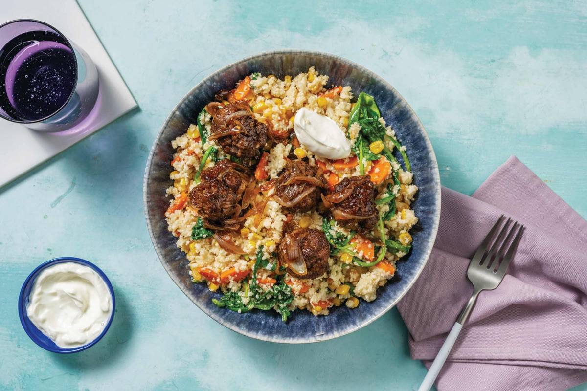 Tex-Mex Beef Meatballs & Caramelised Onion