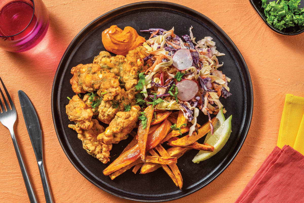 Tex-Mex Corn Fritters & Creamy Slaw