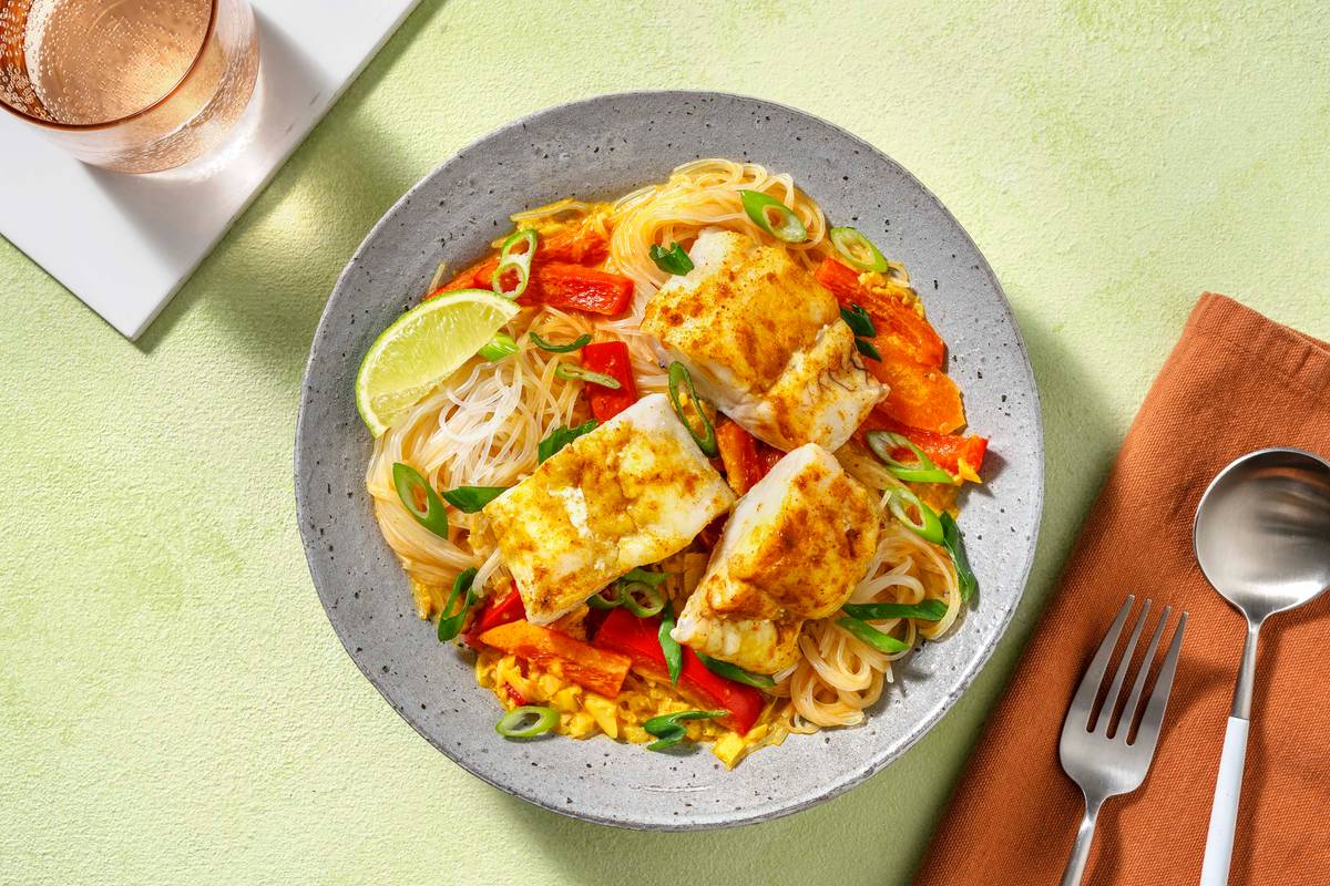Thai Kokos-Curry-Suppe mit Seehecht
