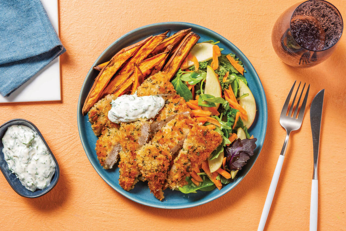 Herby Pork Schnitzel & Sweet Potato Fries