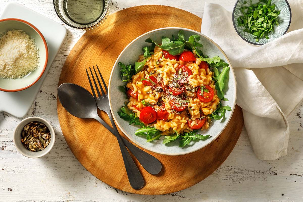 Tomatenrisotto met kokosmelk en basilicum