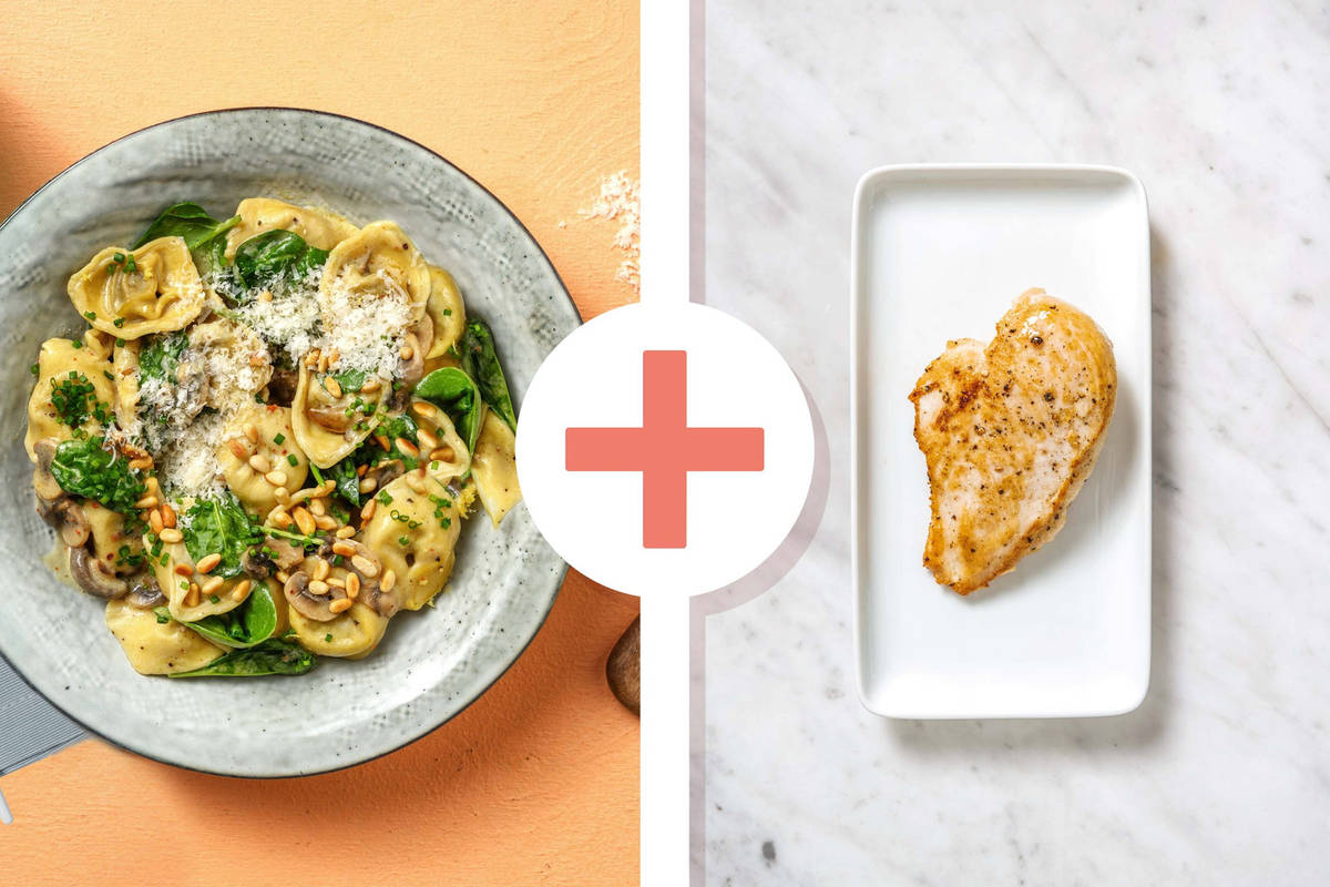 Tortellinis au fromage avec poulet et sauce crémeuse aux champignons