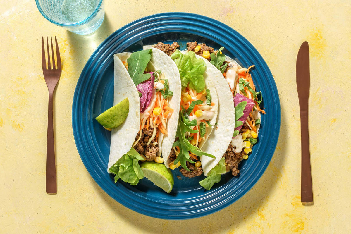 Tortilla's met gehakt in Aziatische gember-limoenmarinade