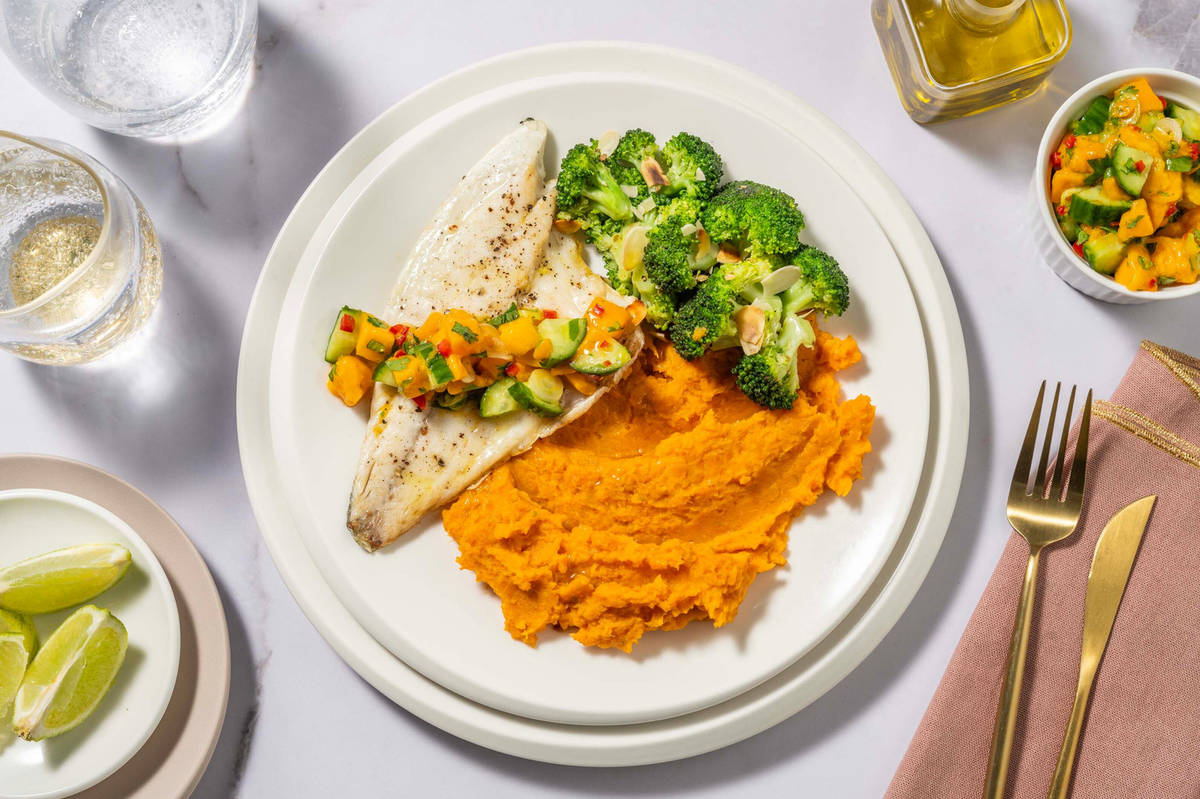 Tropisches Doradenfilet mit Süßkartoffelstampf