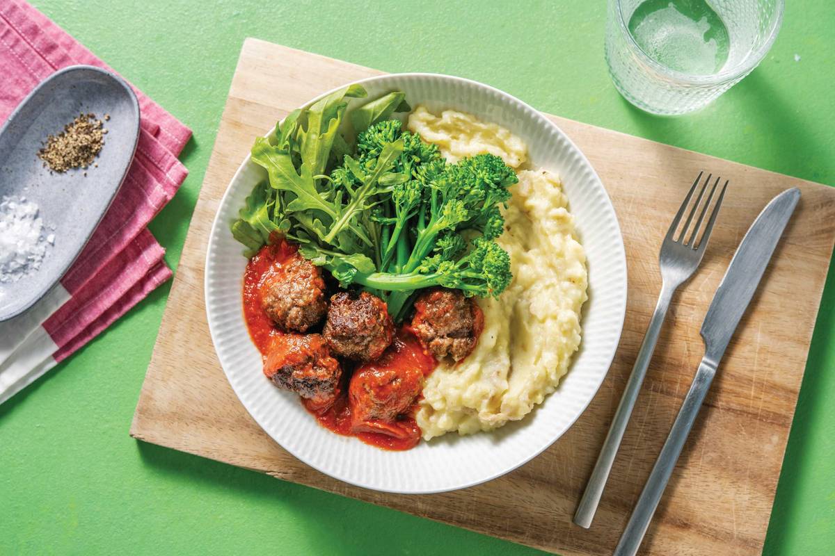 Tuscan Beef Meatballs & Cauliflower Mash