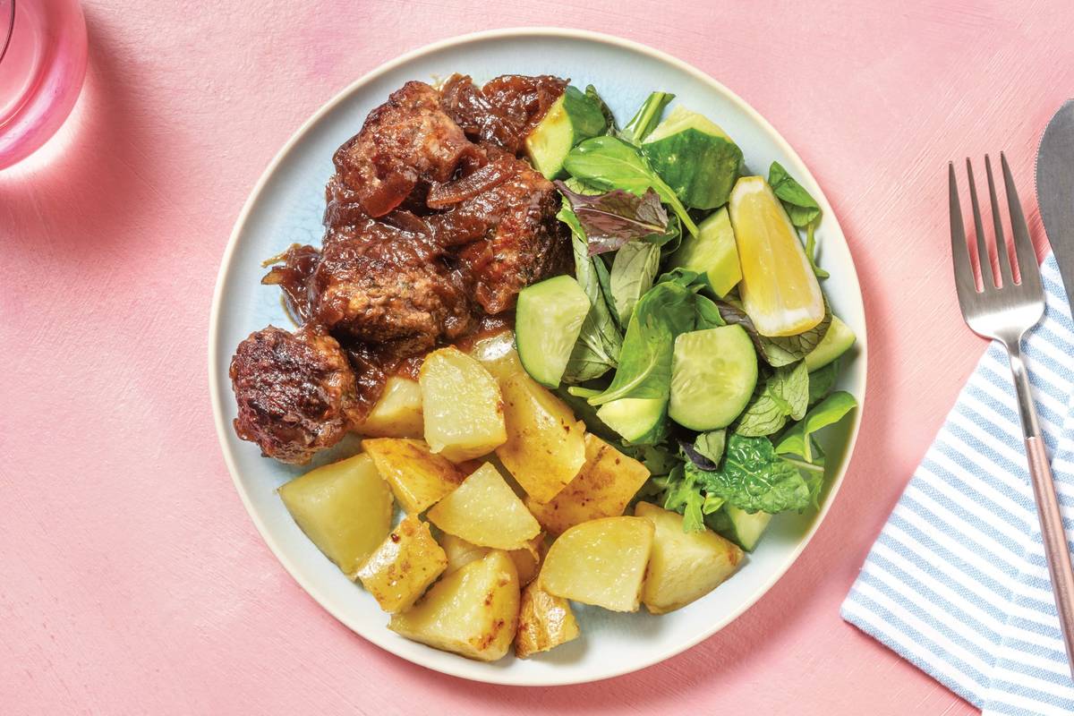 Tuscan Beef Meatballs & Onion Glaze