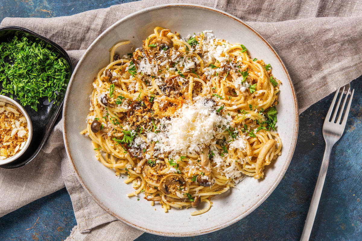 Vegetarische spaghetti carbonara