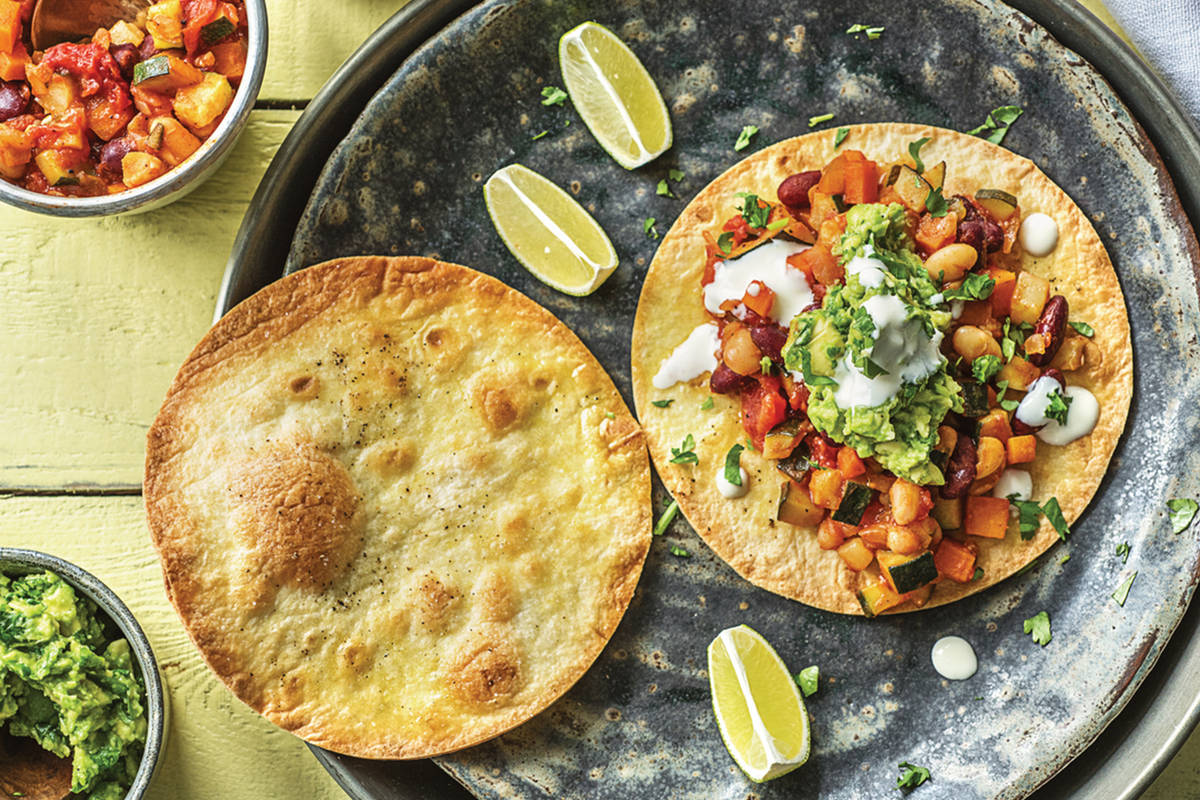 Mexican Veggie Bean & Cheat's Guacamole Tostadas