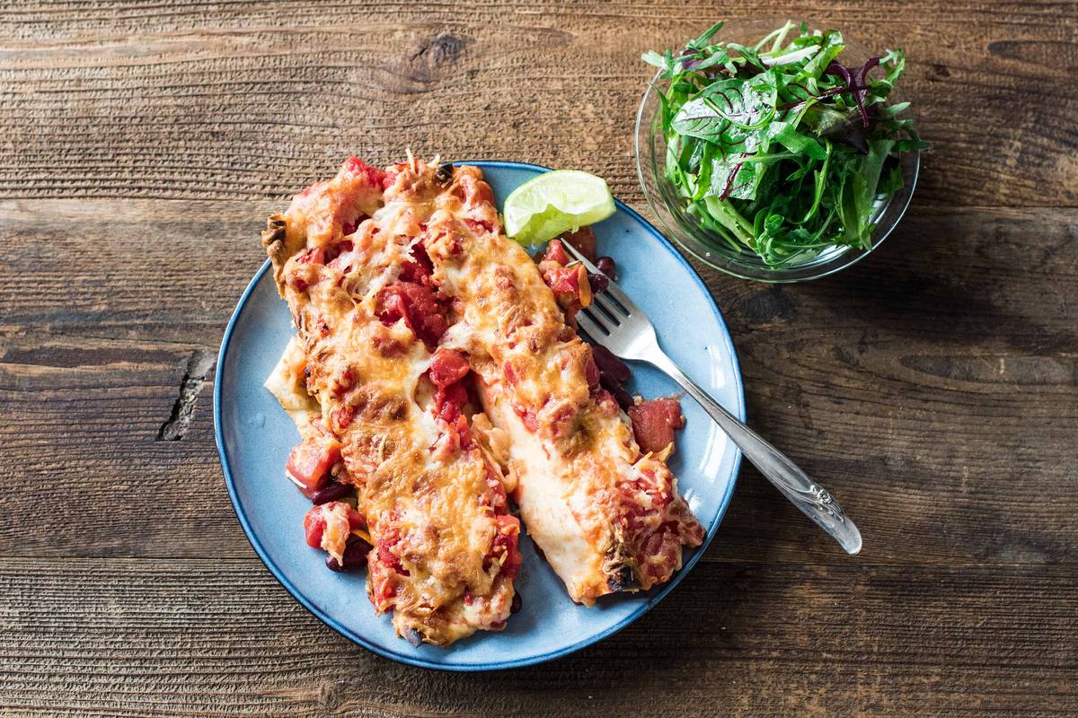 Veggie Cheesy Bean Enchiladas