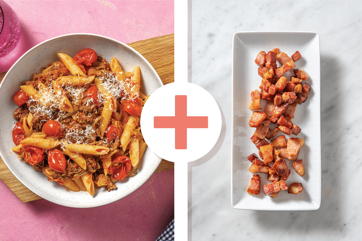 Easy Bacon & Beef Penne Bolognese