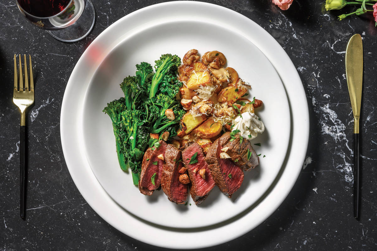 Venison Steak & Parmesan Mushroom Potatoes