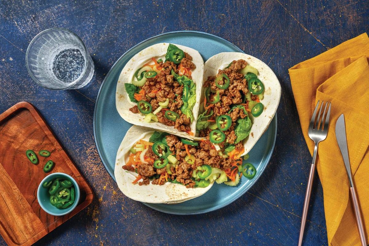 Quick Vietnamese-Style Pork & Celery Tacos with Garlic Aioli