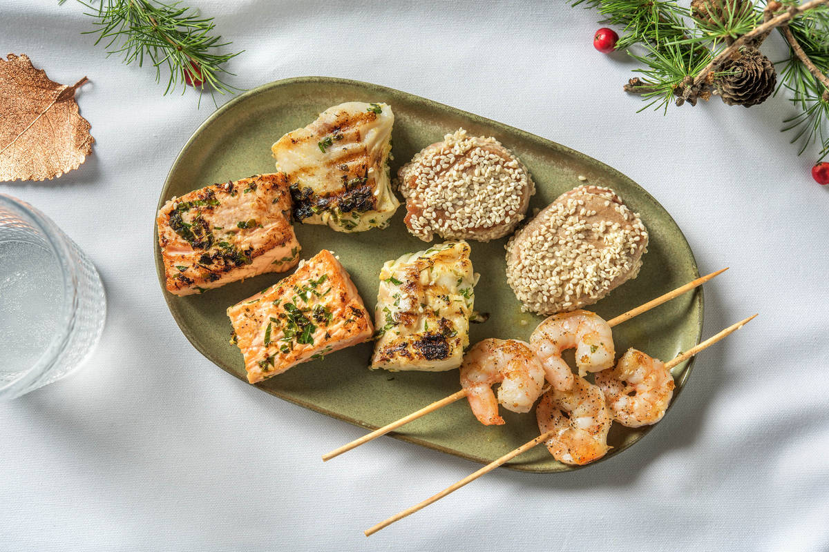 Trio de poissons et crevettes