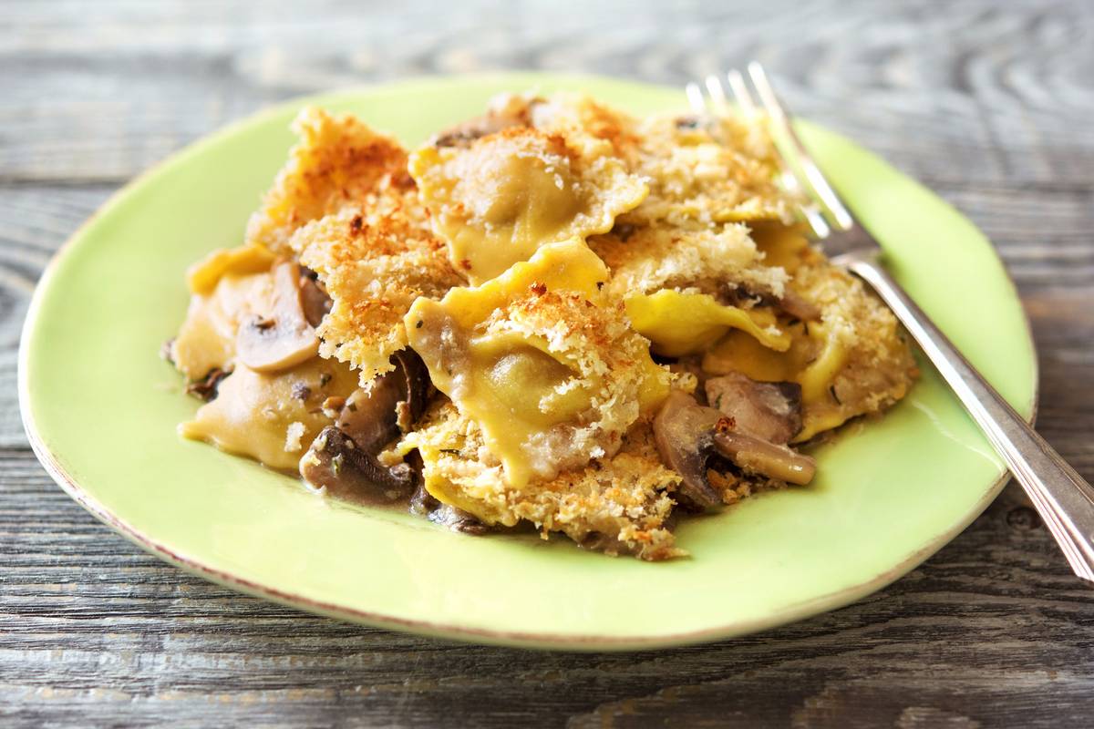 One-Pan Mushroom Ravioli Gratin