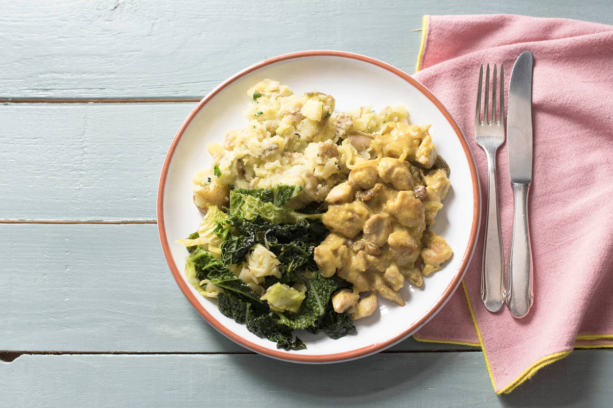 Warm Coronation Chicken with Parsley Potatoes
