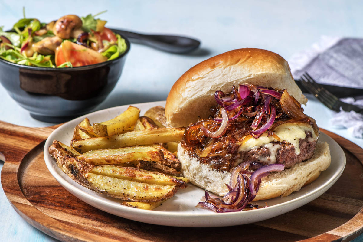 Niet gebruiken - Wildzwijnburger met kaas en uienchutney