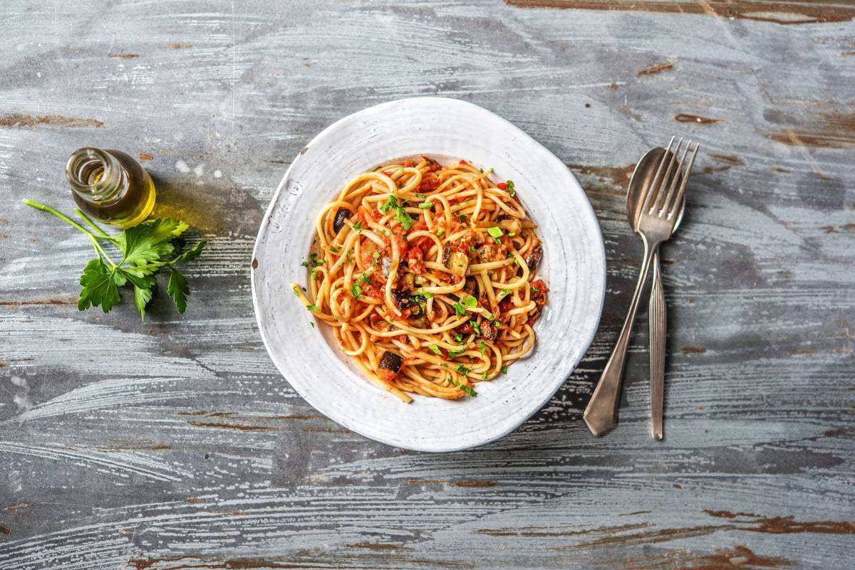 Eggplant and Sun-Dried Tomato Linguine