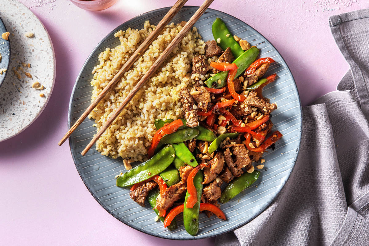 Wokschotel met vegetarische runderstukjes