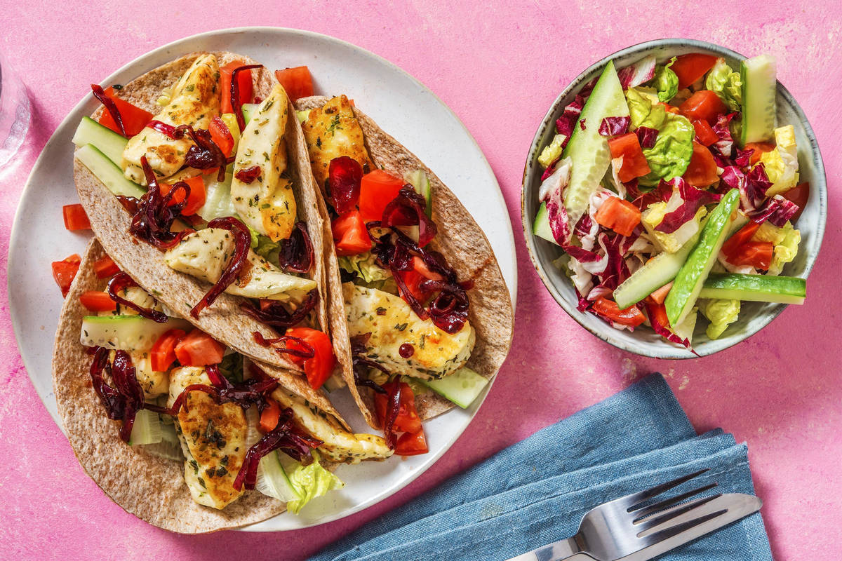 Wraps d'halloumi aux oignons caramélisés