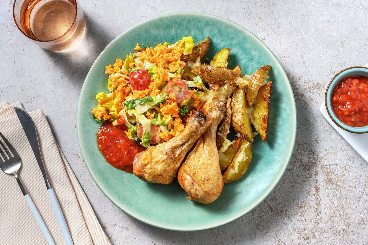 Würzige Hähnchen-Drumsticks mit Karotten-Slaw