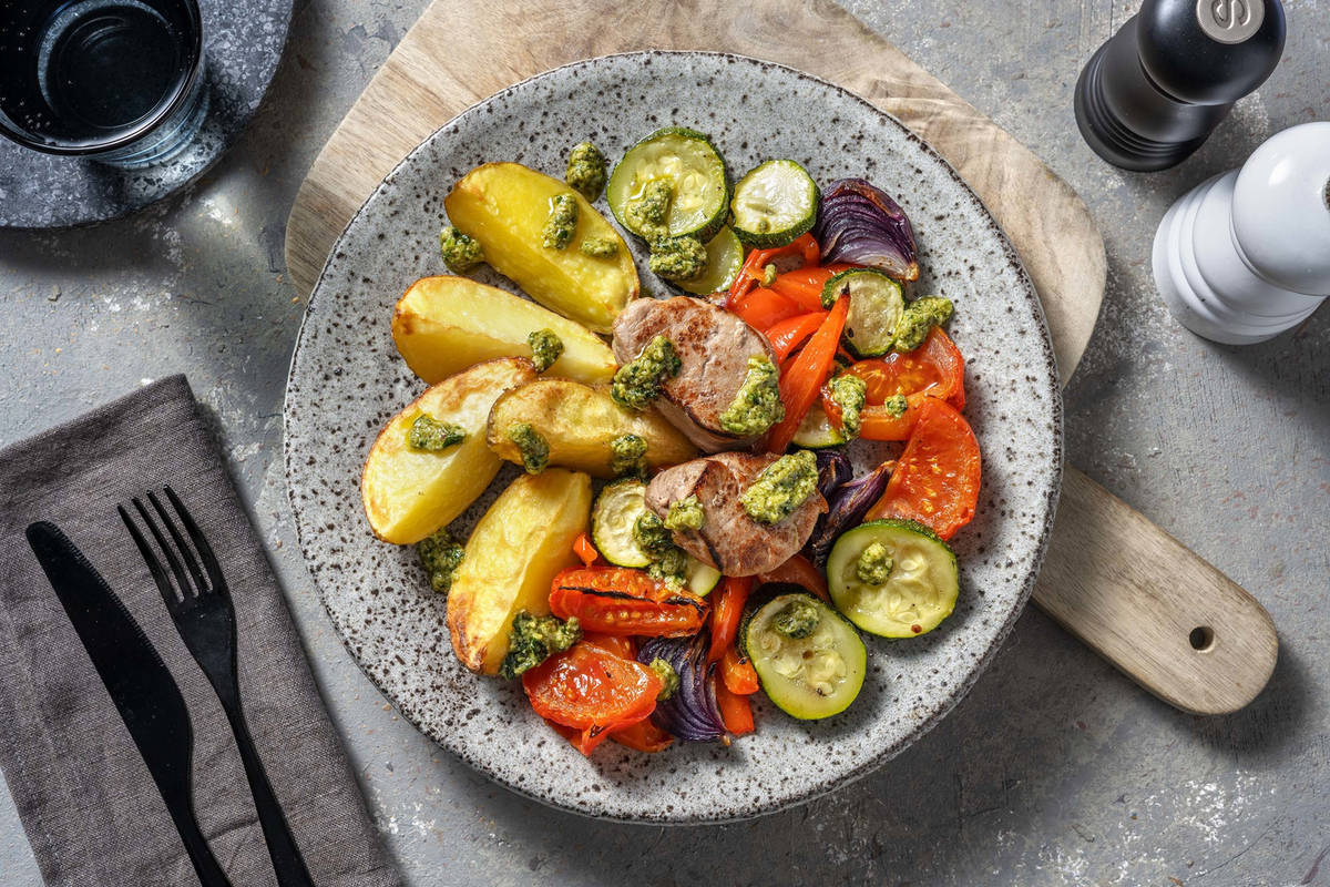 Würziges Schweinsnierstück mit Mandelpesto