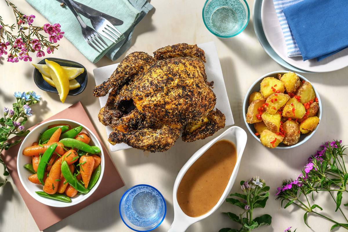 Zesty Zahtar Roast Chicken and Red Wine Jus
