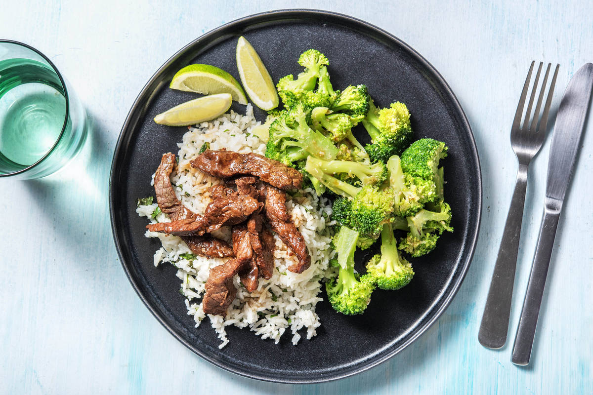 Émincés de rumsteak avec brocoli au sésame