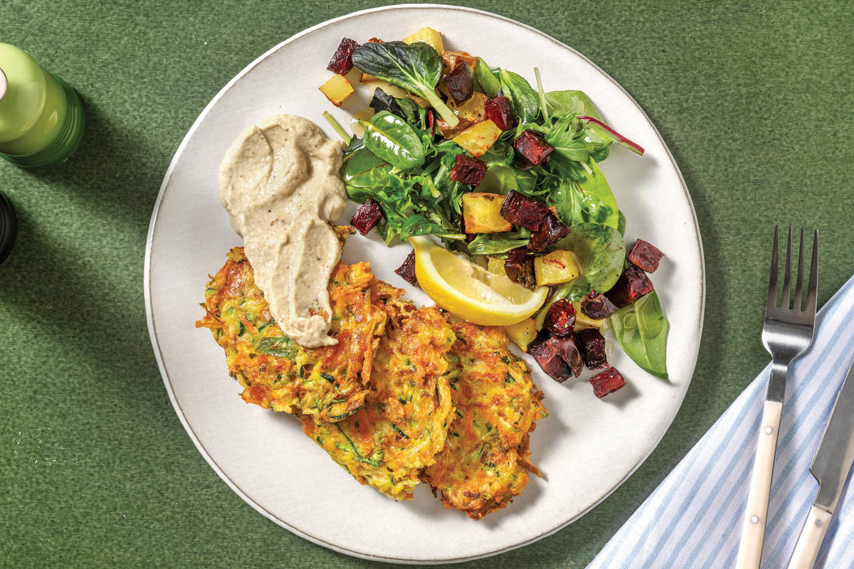 Golden Zucchini, Carrot & Cheddar Fritters