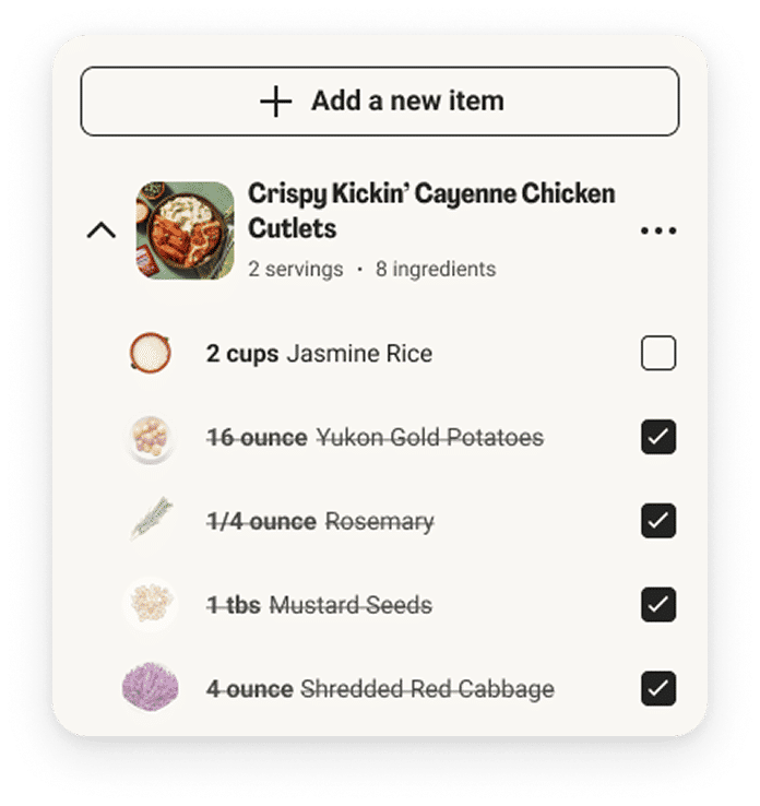 Grocery list screen