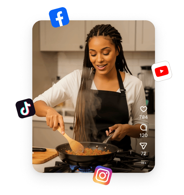 Cookbook app interface with social media integration