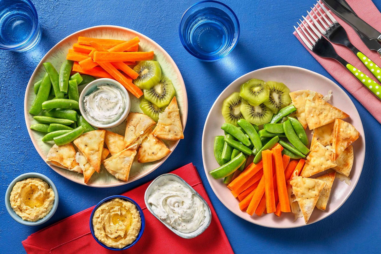 Kids pita meal with vegetables and dips
