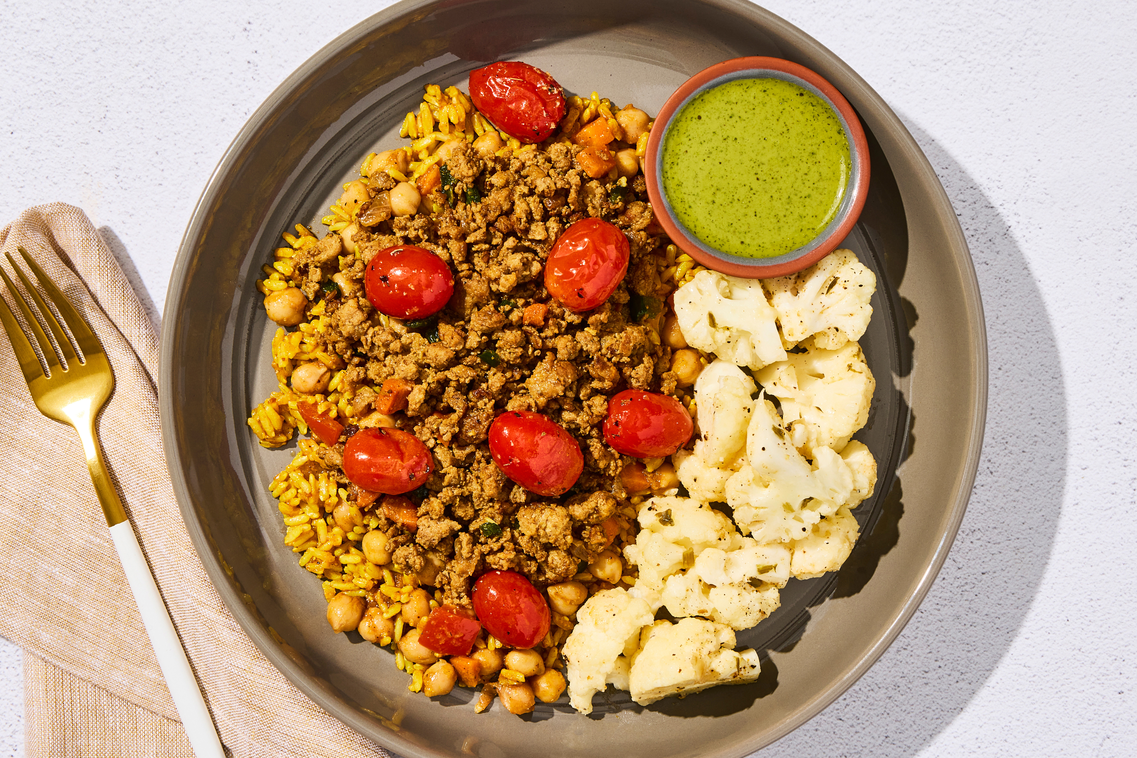 Baharat-Spiced Pork & Turmeric-Chickpea Rice