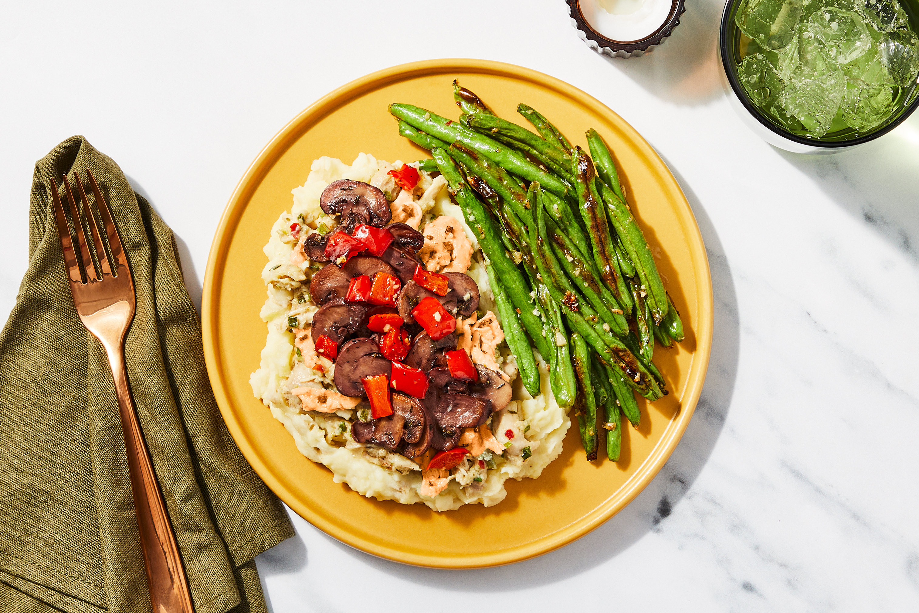 Creamy Garlic Chicken Thighs & Roasted Mushrooms