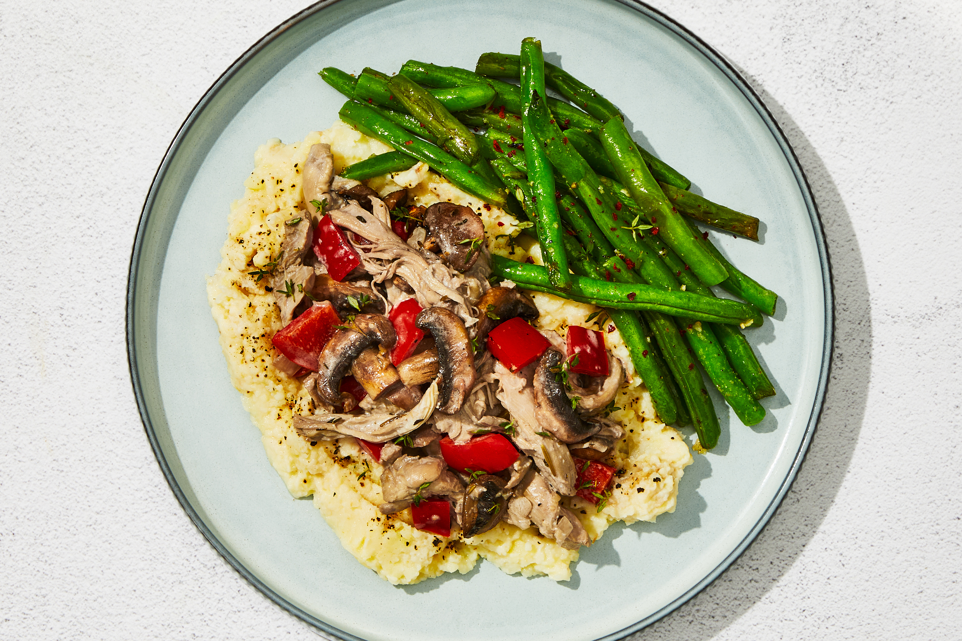 Creamy Garlic Chicken Thighs & Roasted Mushrooms