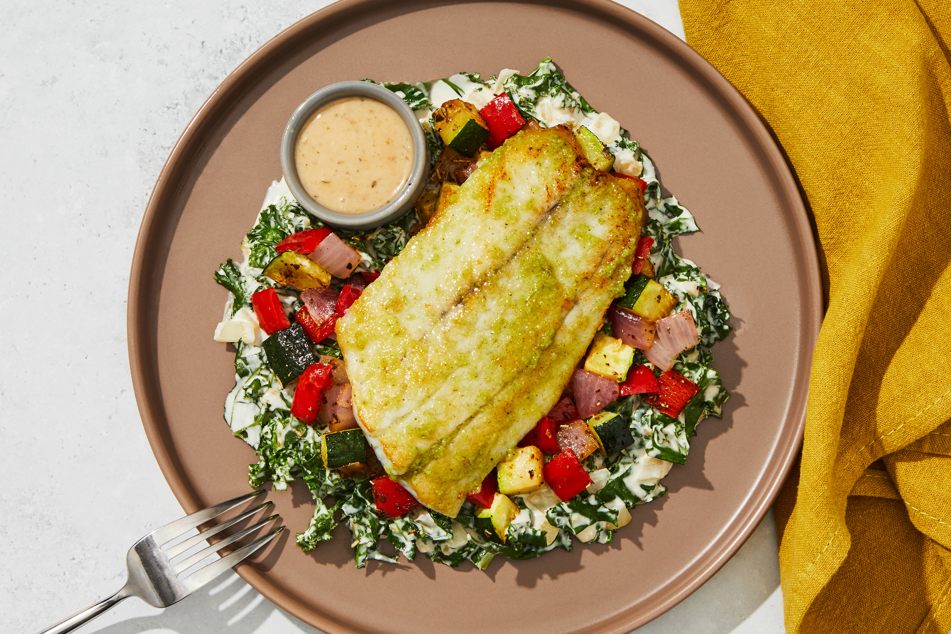 Garlic Butter Barramundi & Creamed Kale