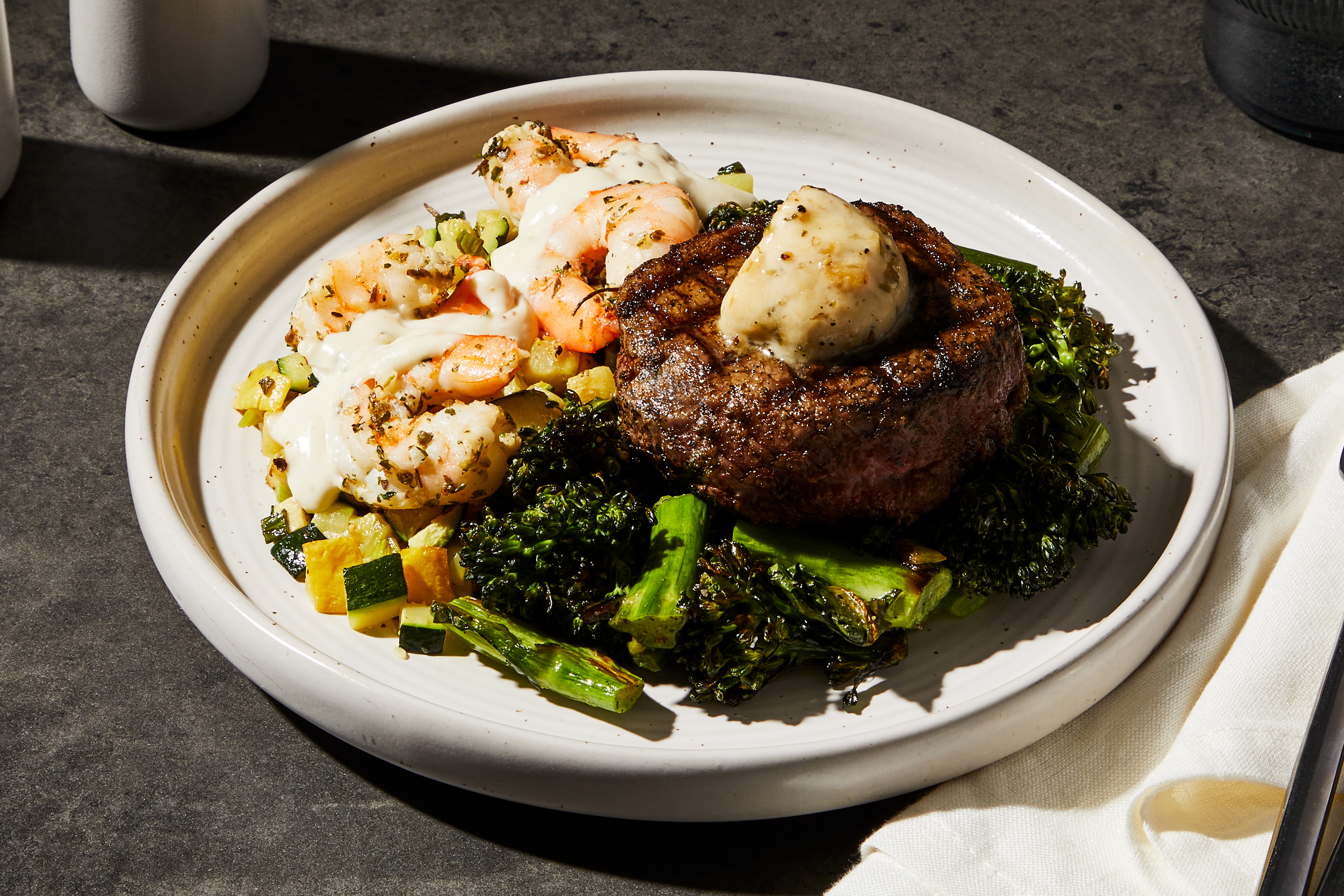 Grilled Filet Mignon & Creamy Parmesan Shrimp