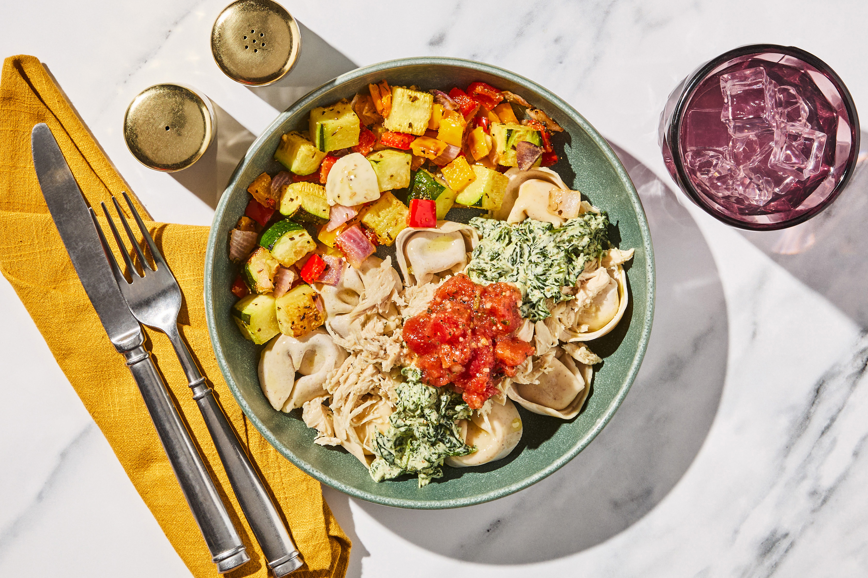 Shredded Chicken & Spinach-Pesto Tortellini