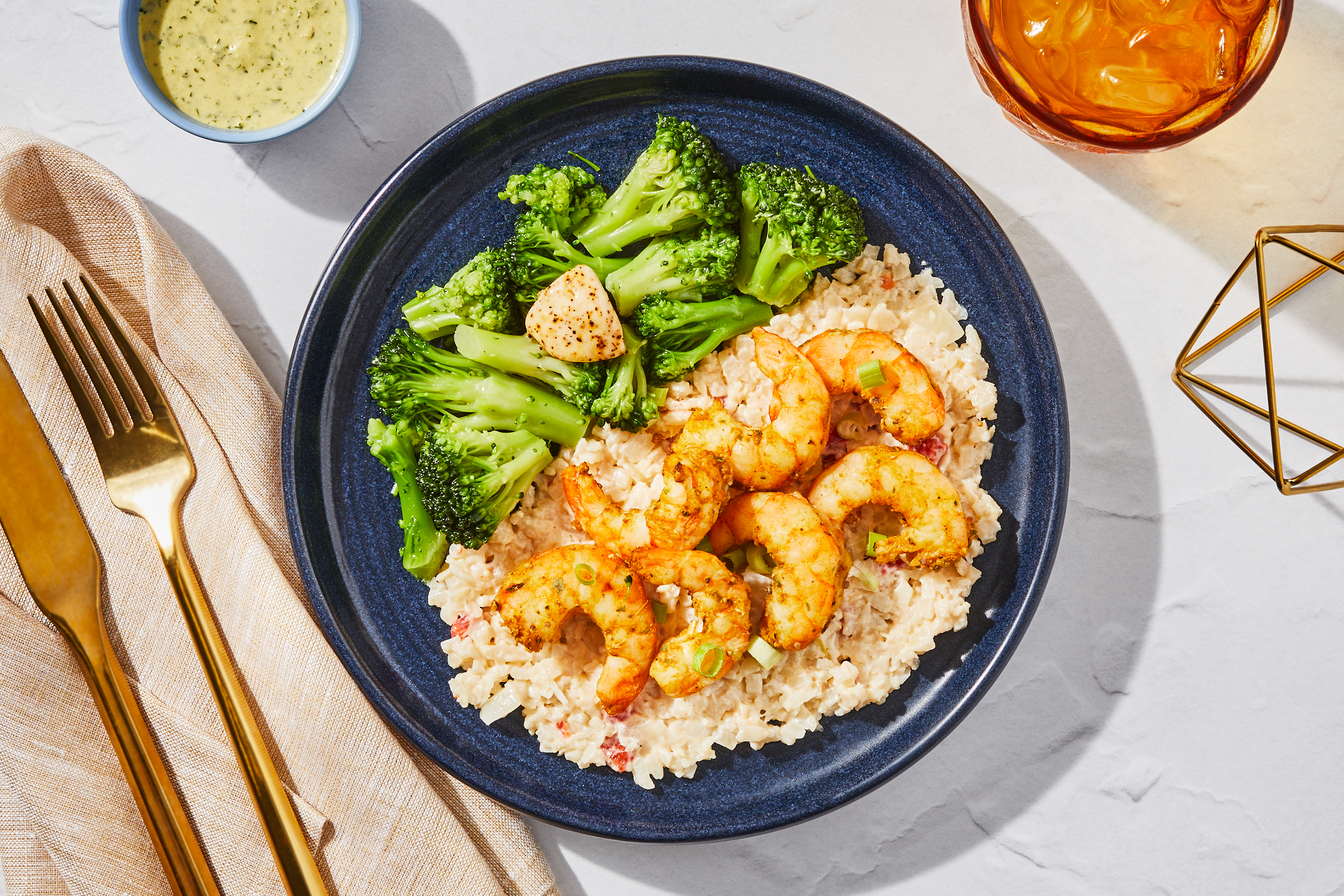 Peruvian Shrimp & Red Pepper Cauli Grits