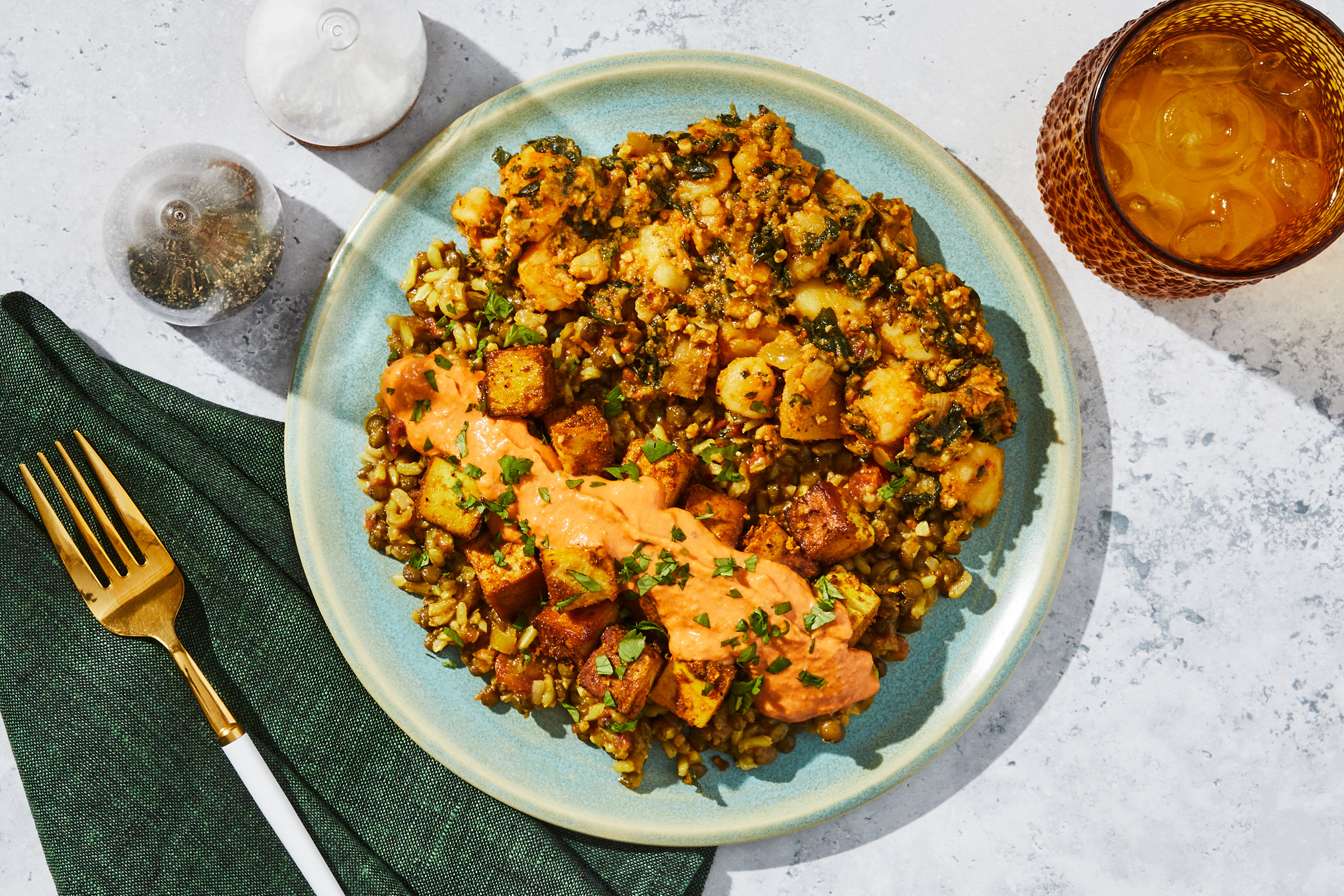 Indian Butter Tofu, Lentils & Rice