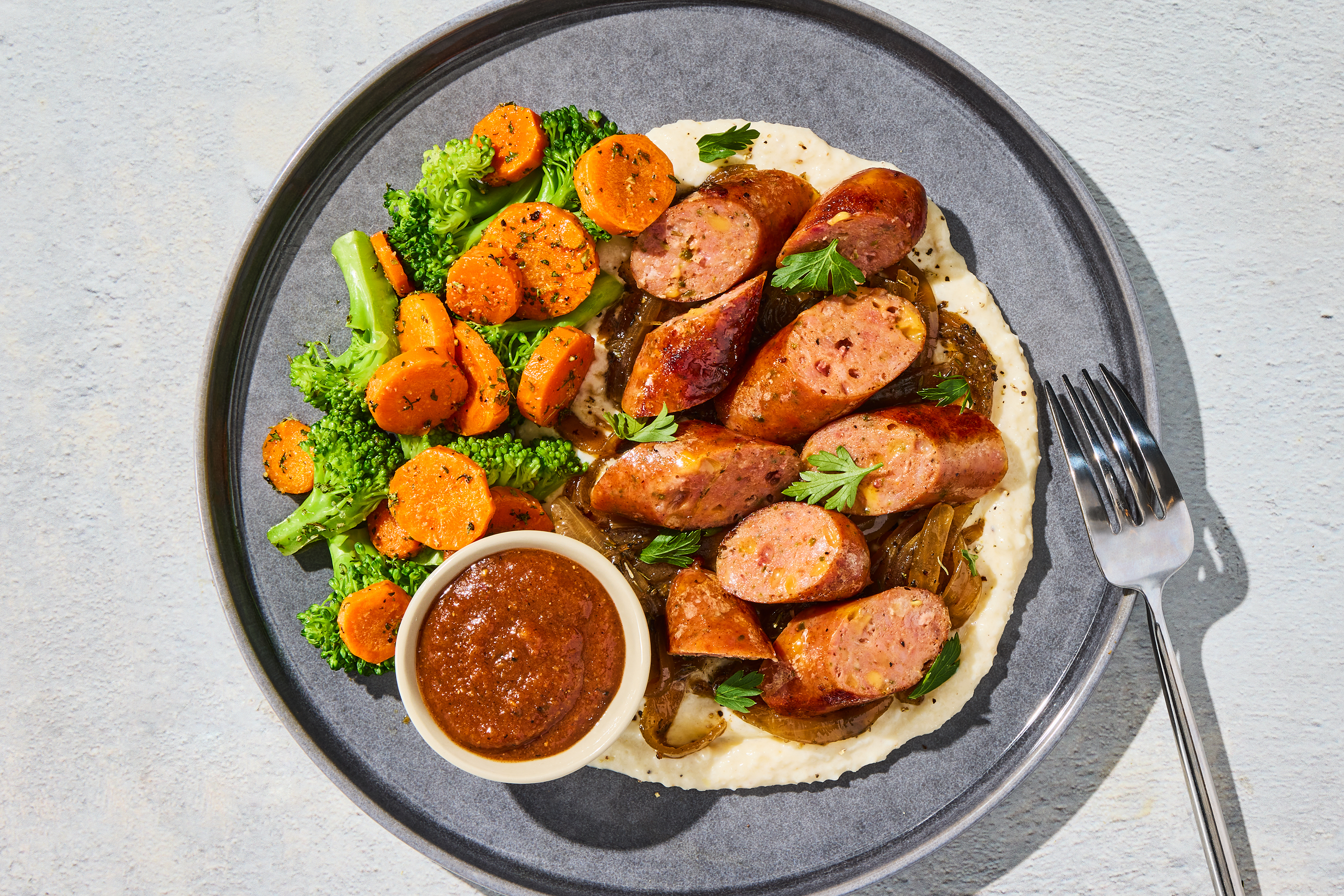 Bison-Pork Sausage & Smoky Gouda Grits