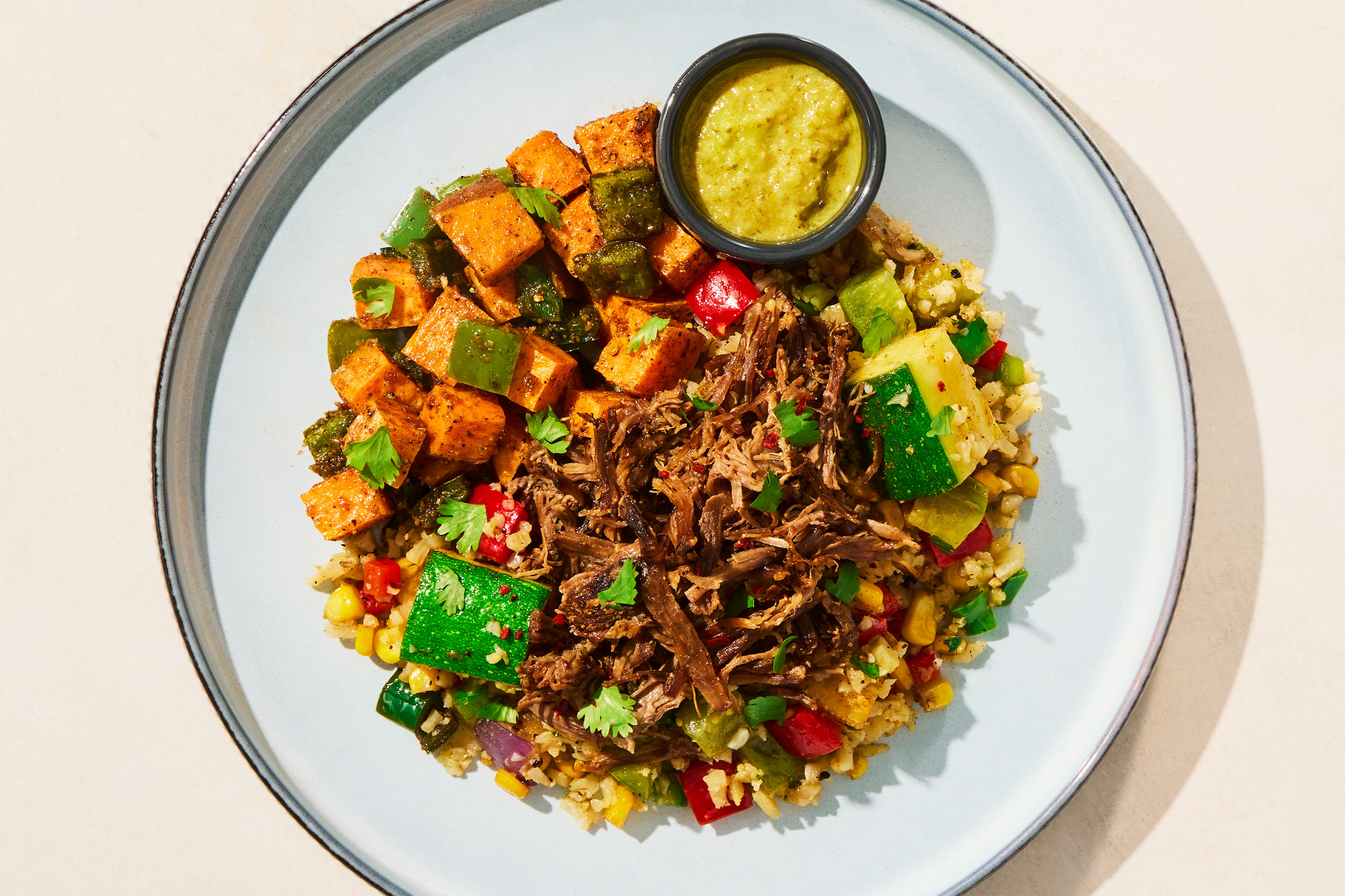 Salsa Verde Shredded Beef & Cauli Rice