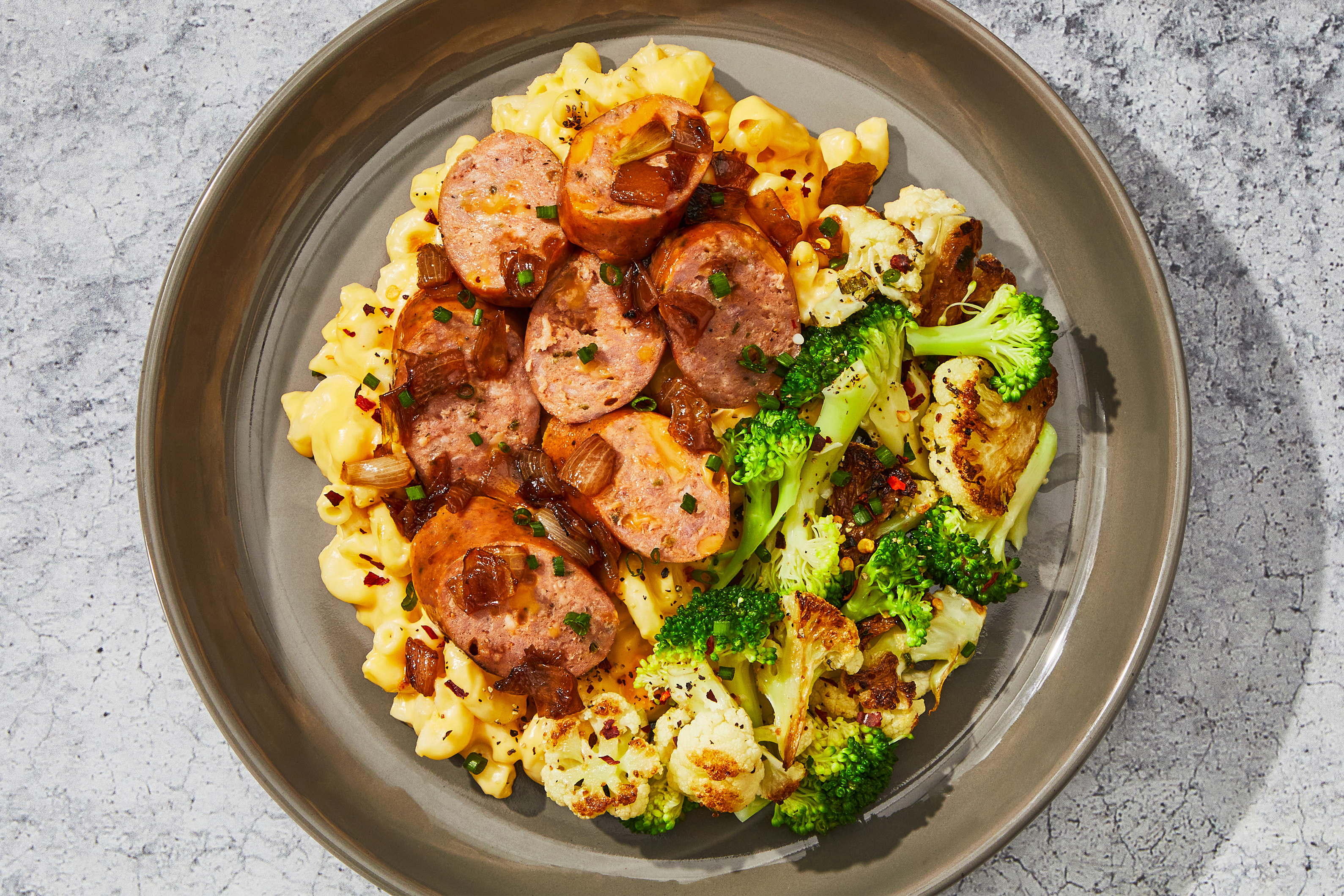 Smoky Cheddar & Bison-Pork Sausage Macaroni