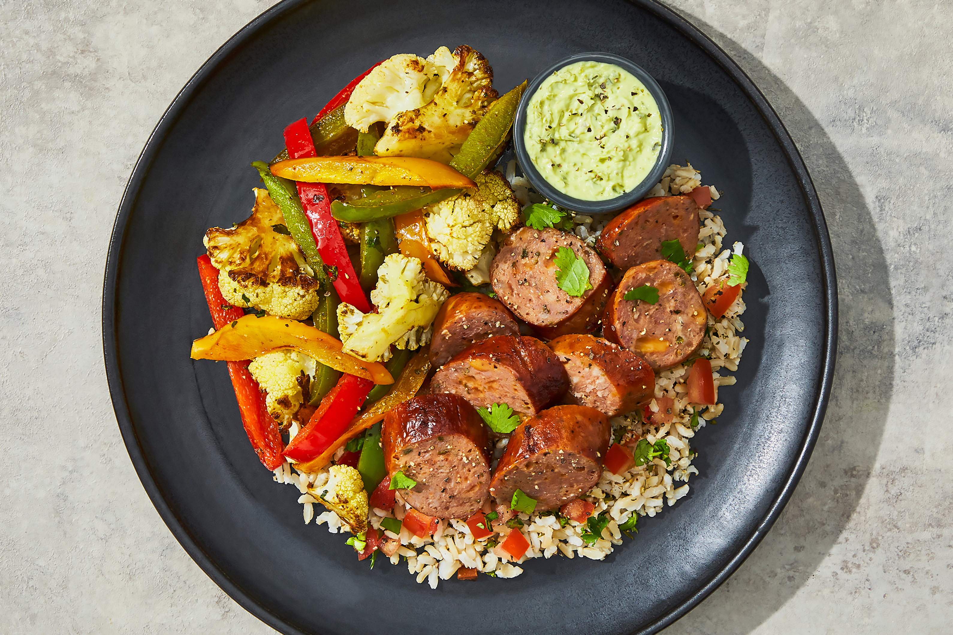 Bison-Pork Sausage & Creamy Cilantro Rice