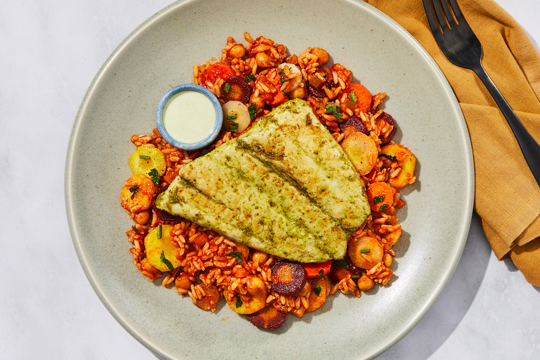 Harissa Barramundi & Chickpea Bowl