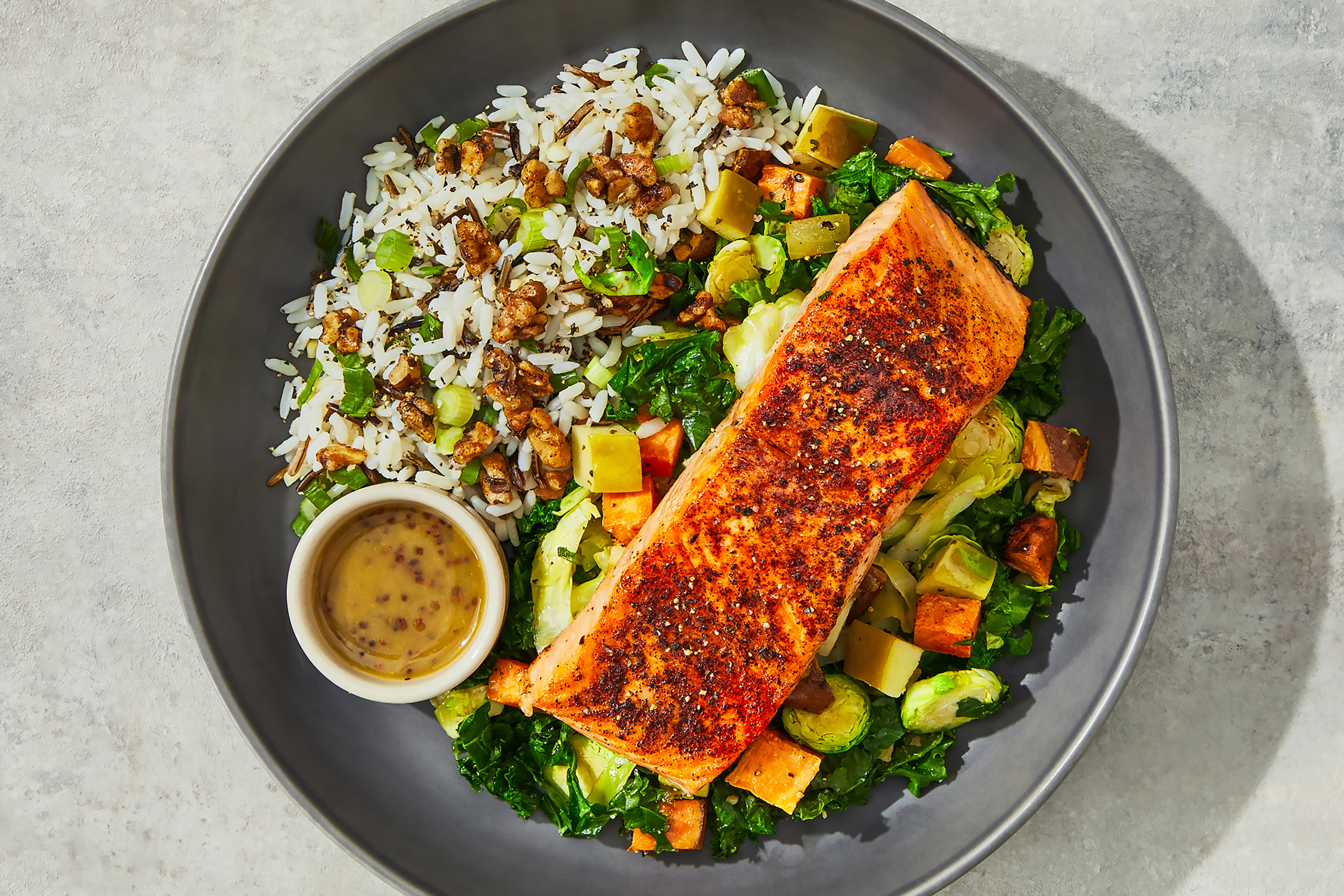 Mustard-Glazed Salmon & Walnut Wild Rice