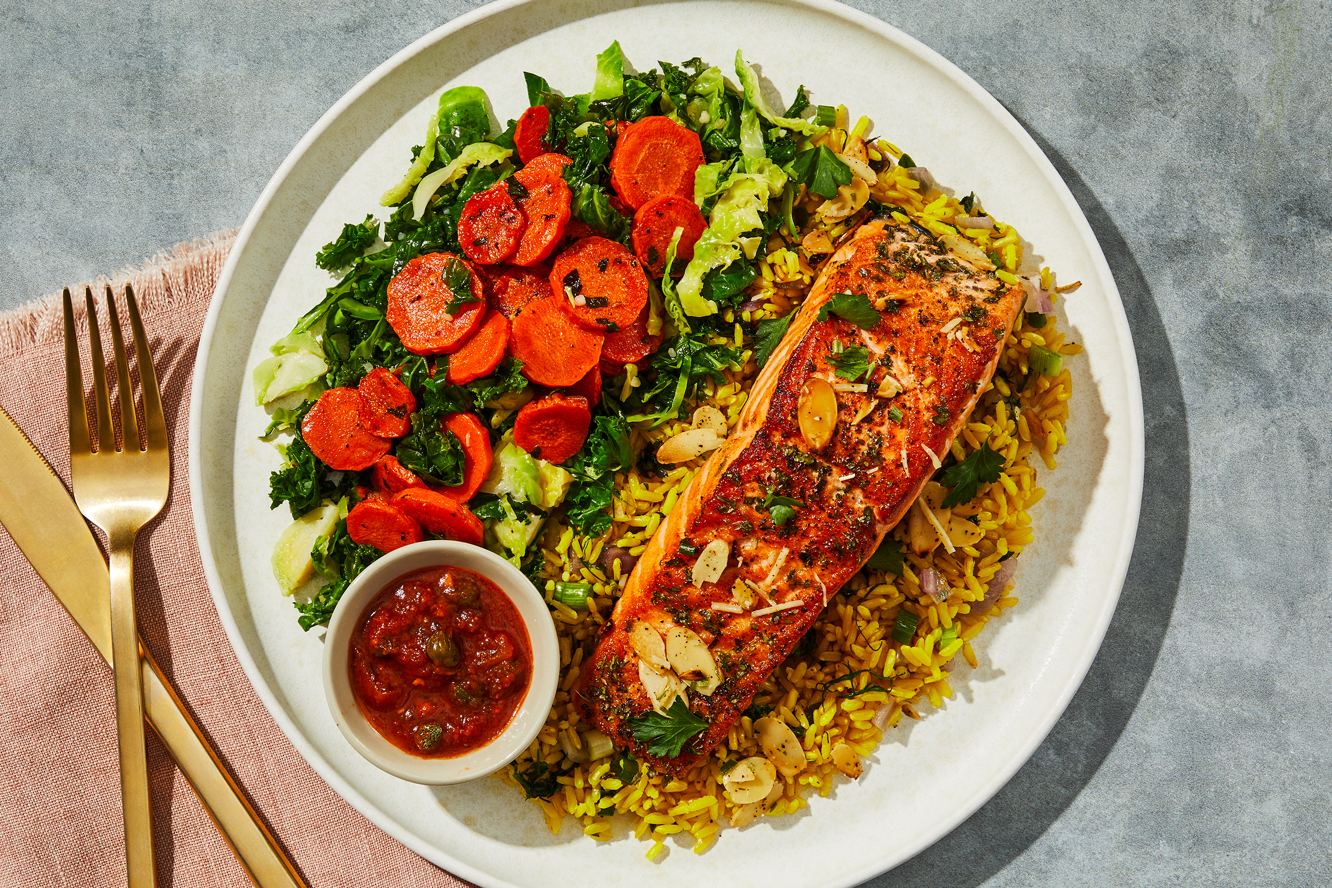 Tomato Caper Salmon Power Bowl