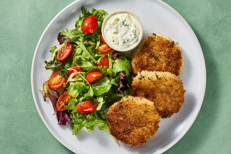 Fried Tilapia Fish Cakes with Salad and DIY Tartar Sauce