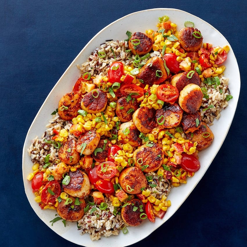 Grilled Sea Scallops over Veggie Couscous