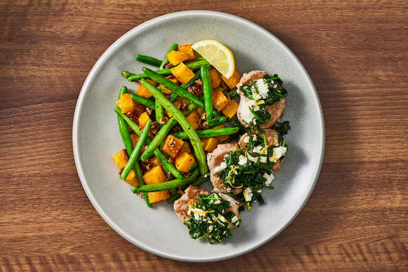 Médaillons de filet de porc garni de fromage de chèvre et d’épinards