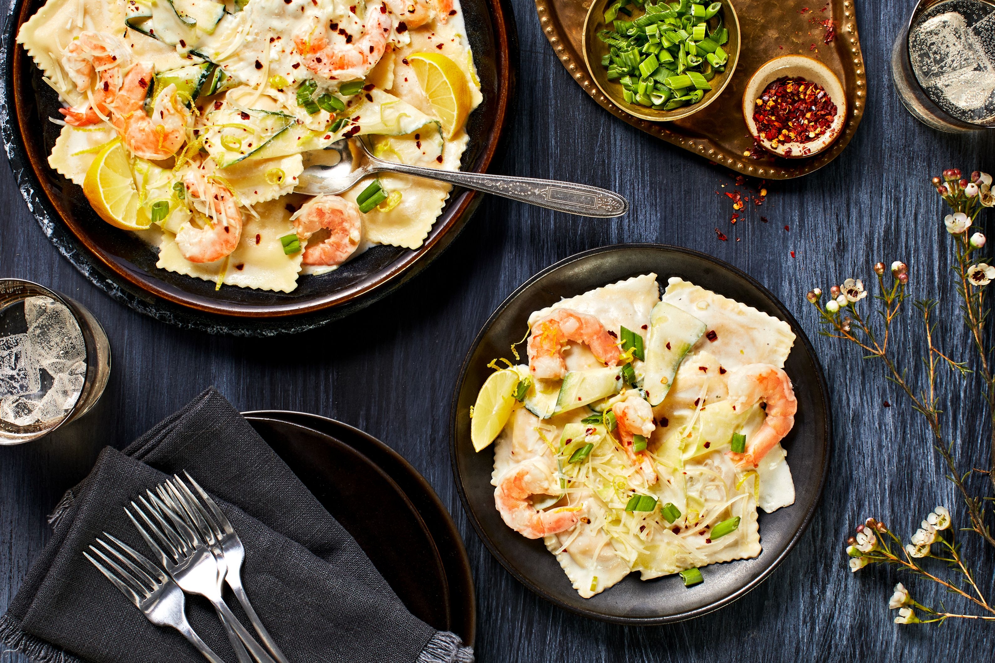 Lobster Ravioli and Shrimp in a Lemon Cream Sauce